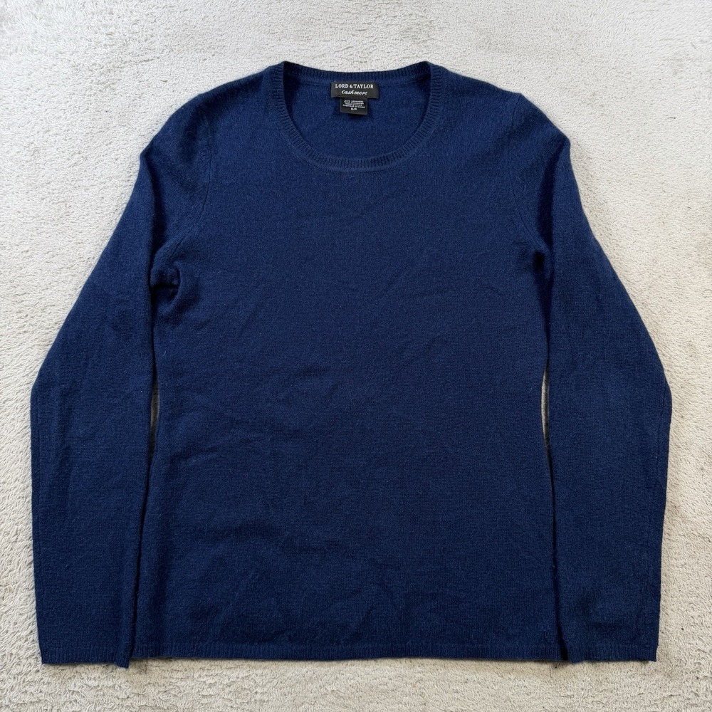 Lord & Taylor Sweater Womens Small Navy 100% Cashmere Crewneck Lightweight Soft